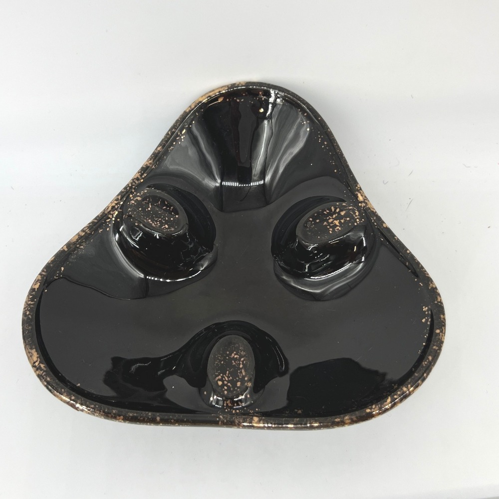 Vintage Ceramic Ashtray Mid Century Modern Black Gold‎ Accent Table Decor
